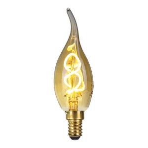 LED kaarslamp met tip amber glas warm wit - vooraanzicht lamp aan