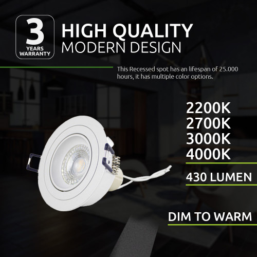 LED 5,5 Watt Dimbaar | 80mm | kantelbaar | wit | rond | LedLoket