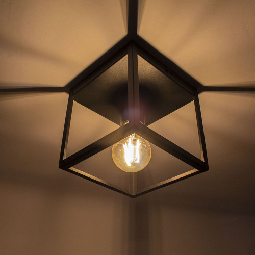 Bourgondië Karu Roman Industriële plafondlamp zwart | Incl. dimbare E27 lamp | Cage | LedLoket