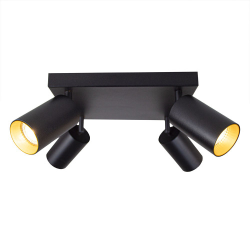 Perceptie Slank poort Moderne plafond spot vierkant | Zwart/goud | opbouw | 4 x GU10 spots |  LedLoket