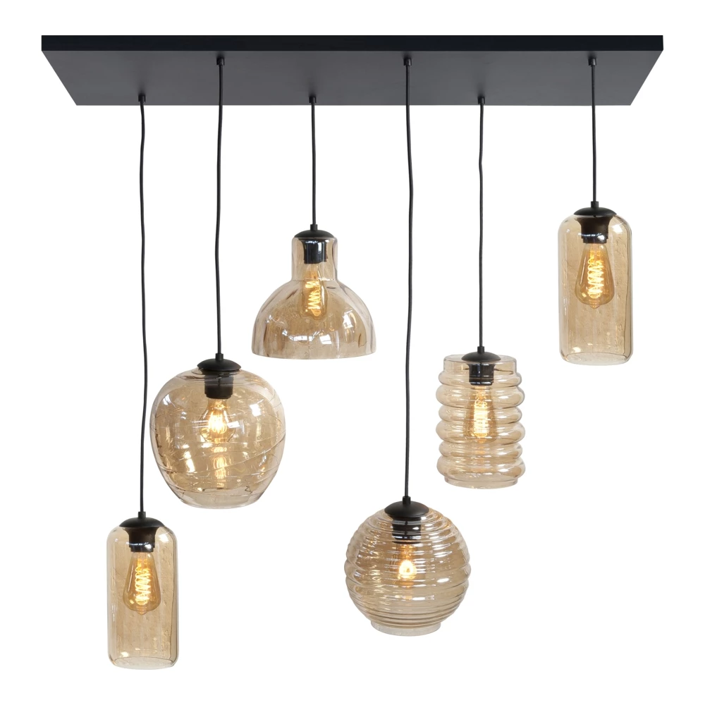 Hanglamp Gouden Glazen/Zwart Modern 6 x E27 fitting |