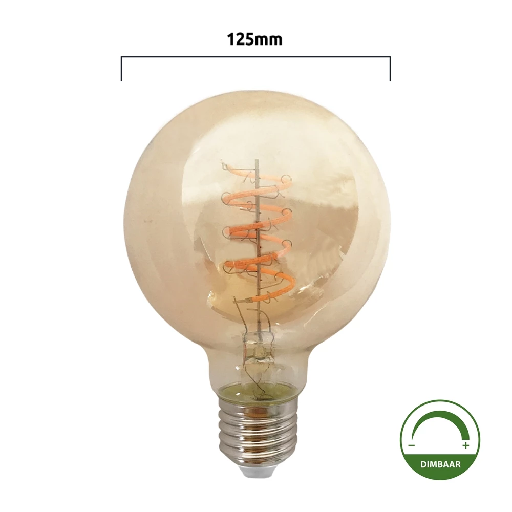Zonnig maandelijks verder Bundelpakket | 10 stuks | LED Filament Globe lamp amber - spiraal | 95mm |  4 Watt | Dimbaar | 2200K | LedLoket